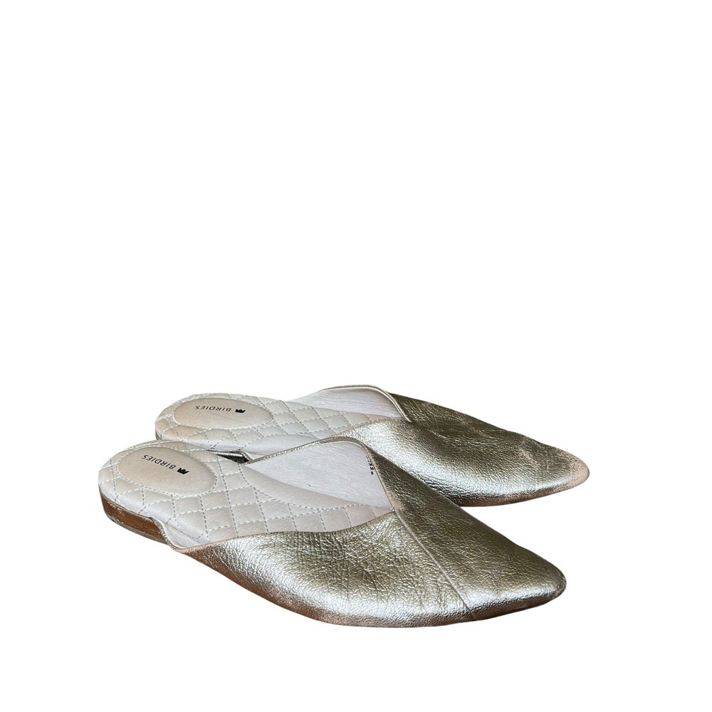 Birdies The Swan Flats Womens 8 Pointed Toes Gold Shiny Slip-On Mules Shoes